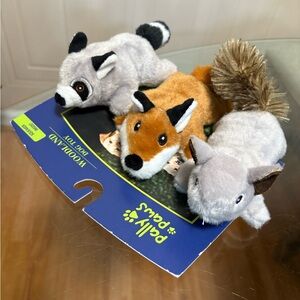 Pally Paws~ Set / 3 Little Raccoon 🦝🐿️ 🦊 Squeaky Dog Toy with Squeaker 7”